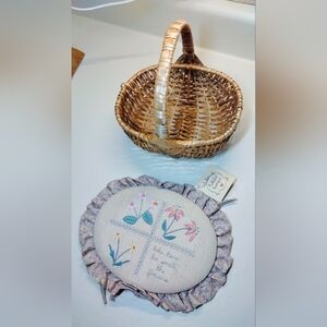 Folk Natural Woven Basket with Floral Embroidery